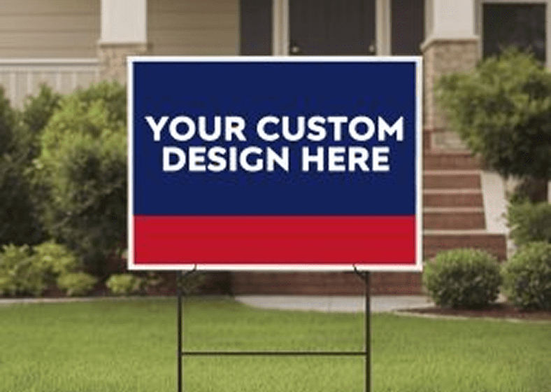 Customizable yard sign on front lawn