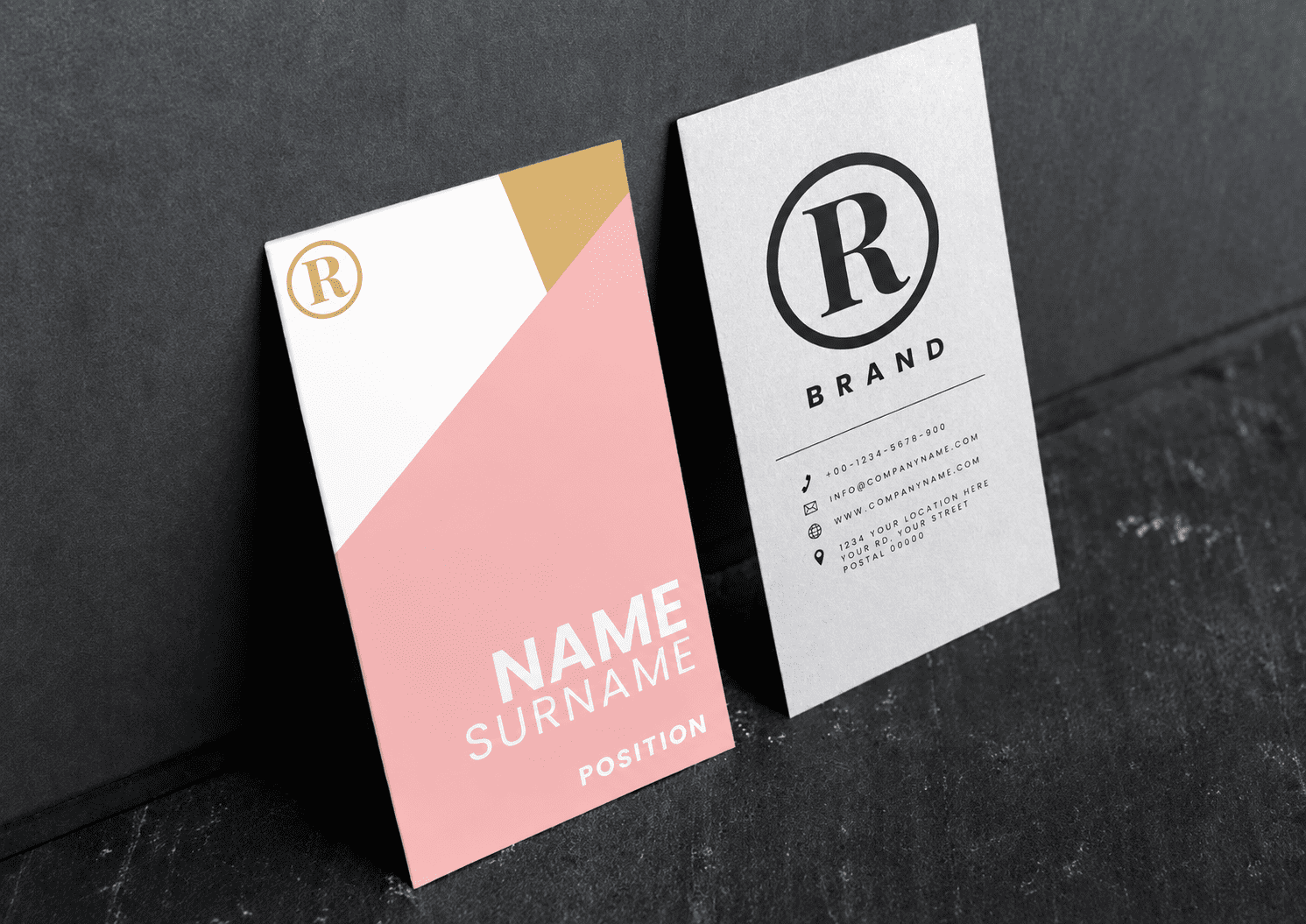 Two modern pink and white business cards mockup